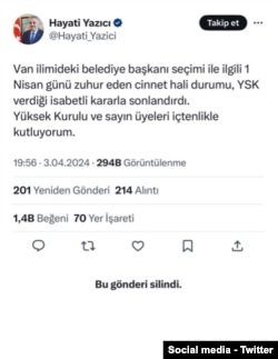 Hayati Yazıcı'nın paylaşımı