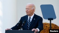 U.S. President Biden delivers remarks on the 2024 election results and the upcoming presidential transition of power, in the Rose Garden of the White House in Washington